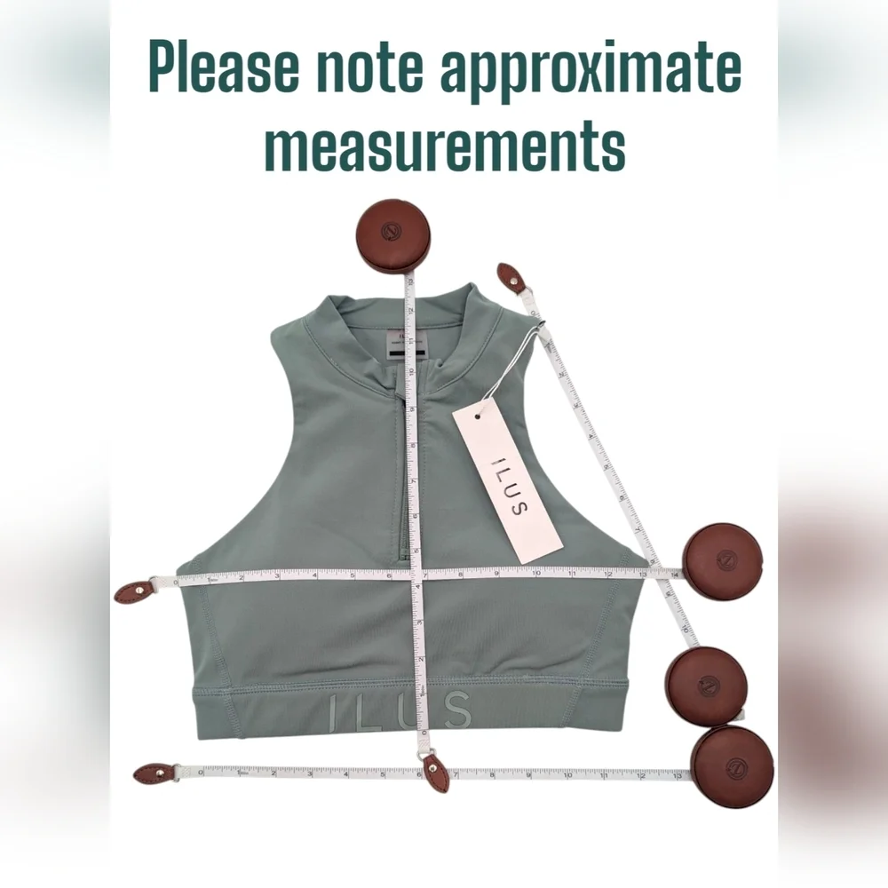 NWT ILUS Essential  Size XS Sea Foam High Neck Crop Top Front Zip It All In Bra - Picture 17 of 17